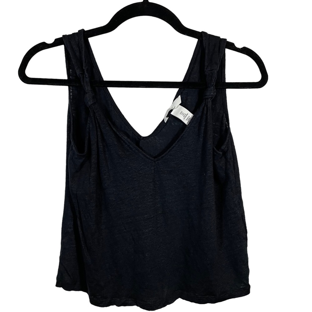 Black 100% Linen Knotted Top Size Small